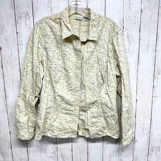 VTG LL Bean Button Up Women Size LG Floral Long Sleeve Neutral Tone 80's Cotton