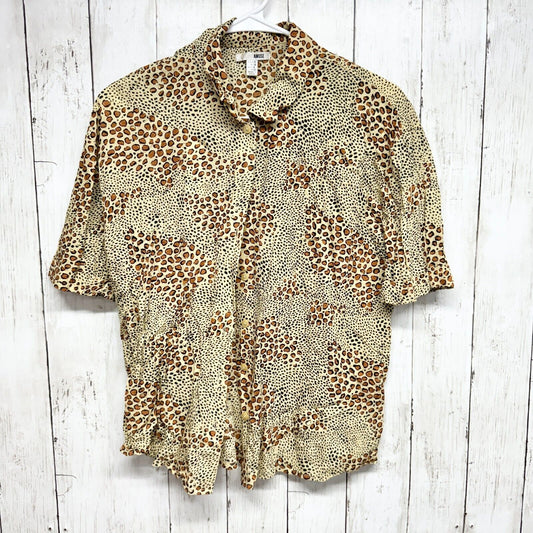 Amuse Society SHIRT Women's Sz XS Short Sleeve Button Front Animal Print Viscose