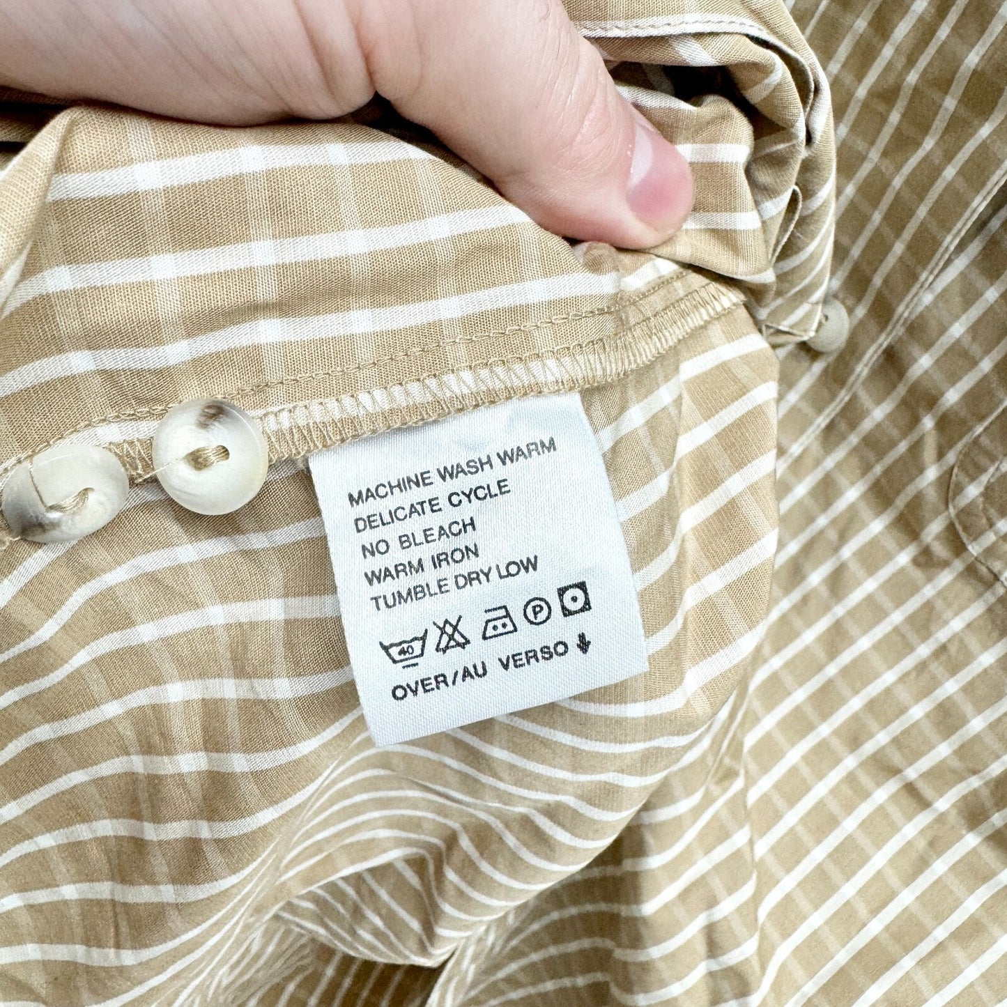 LizSport Shirt Men Size Large Tan Plaid Collared Cotton Long Sleeve Button Down