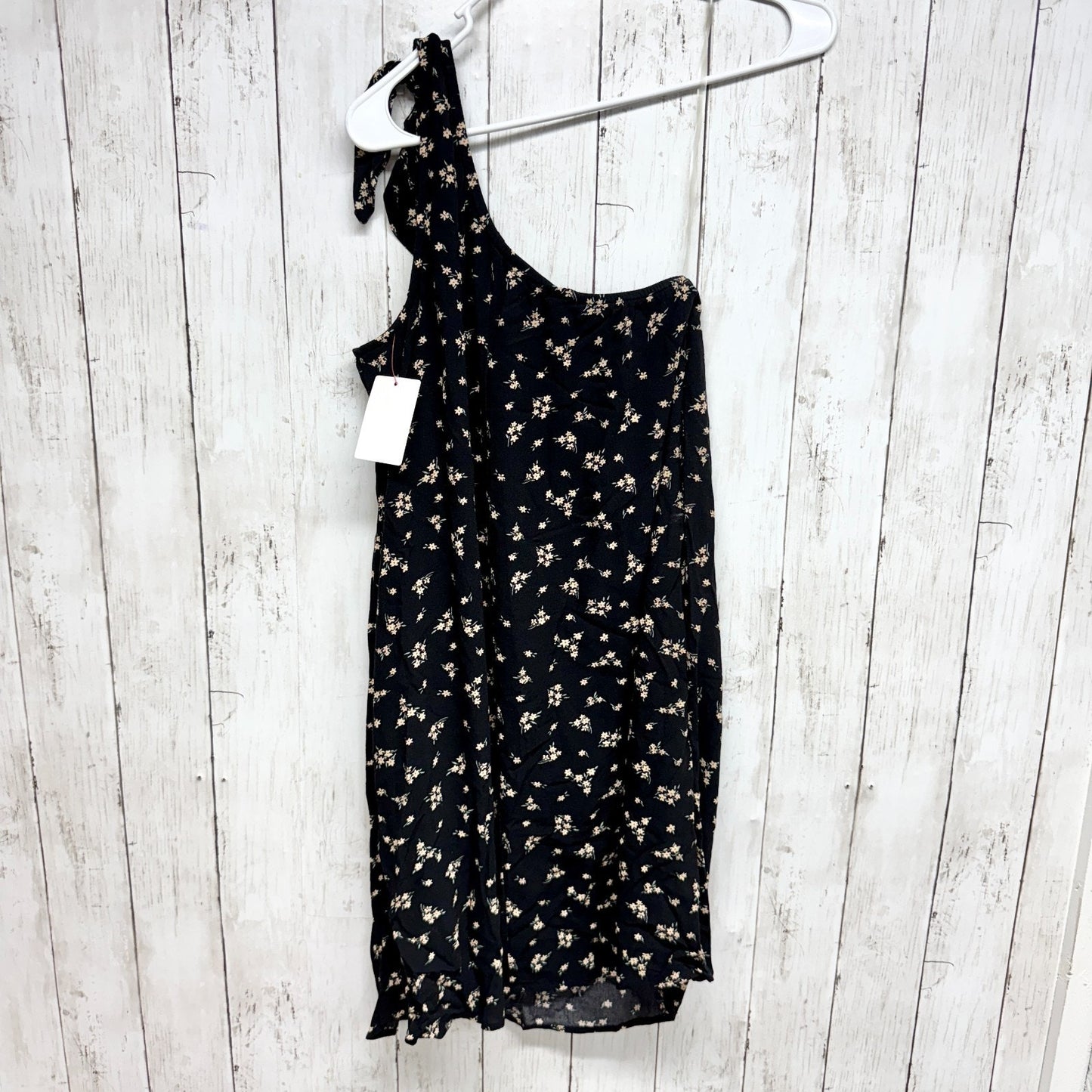 Y2K American Eagle Dress Women Size Small One Shoulder Black Floral Mini Casual
