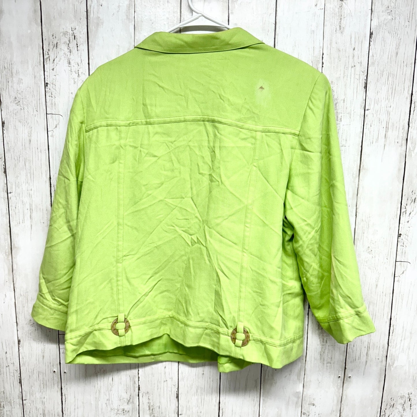 Chico's Jacket Women Size XL Button Bright Green Metallic Thread Windbreaker