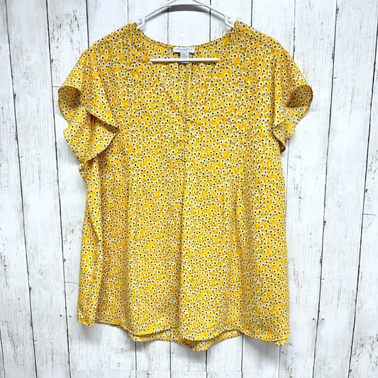 Carolina Belle Montreal Top Women’s Size 2X Yellow Blouse Short Sleeve Floral
