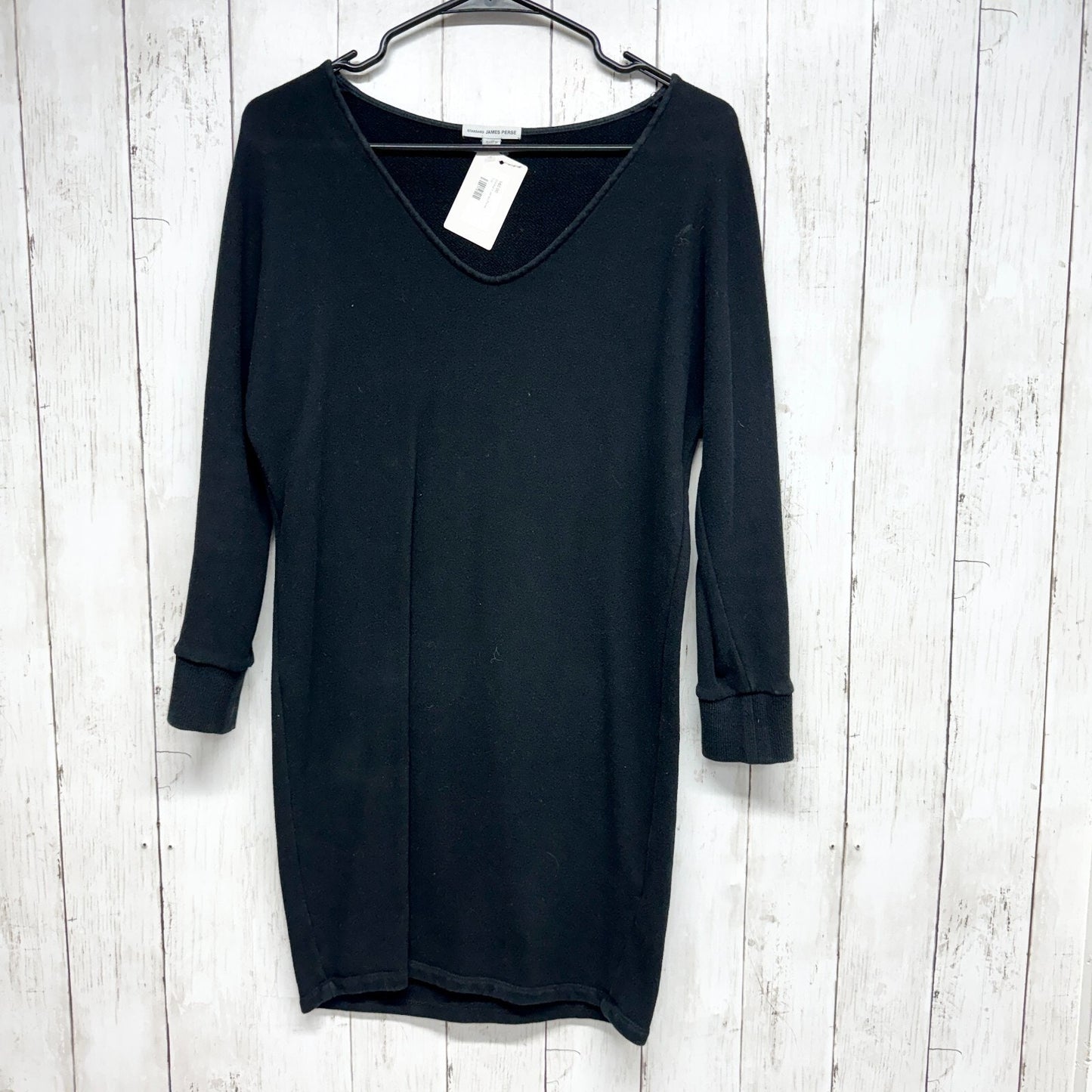 James Perse Dress Womens 1 S Long Sleeve V Neck Long Sleeve Black Classic Jersey