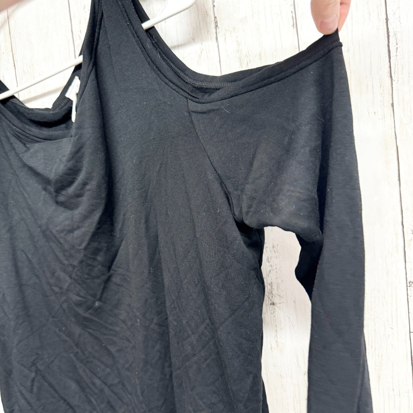 Elan Sweater Women's S One Shoulder Cutout Top Black Asymmetric Long Sleeve