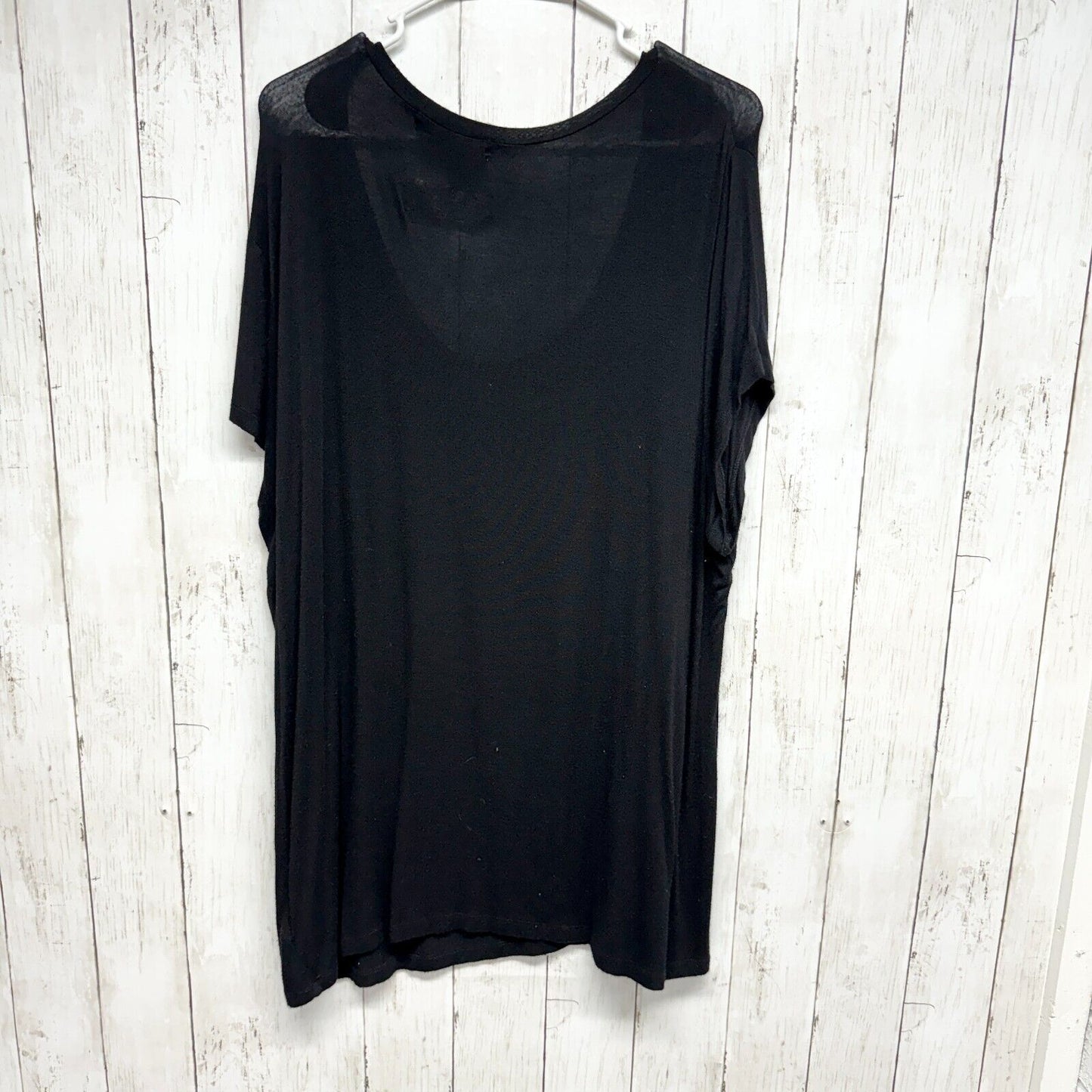 ELLEN TRACY Tunic Women Sz XL Black Cotton Short Sleeve Straight Hem Round Neck