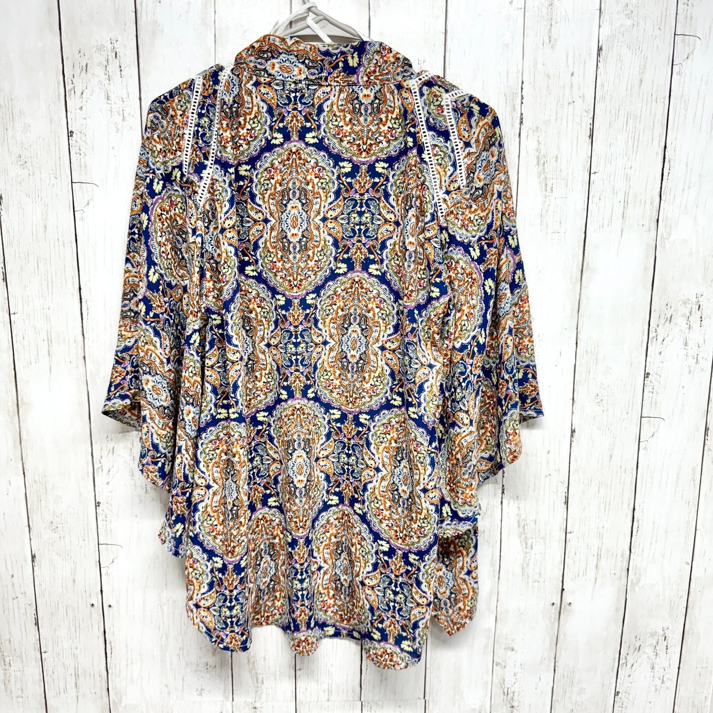 Tobi Women Size Small Boho Fairy Beach Top Paisley Print Kimono Lace Bell Sleeve