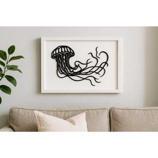 3D Printed Jellyfish Wall Art – Intricate Black Design– Modern Ocean Decor for Bathroom or Living Room