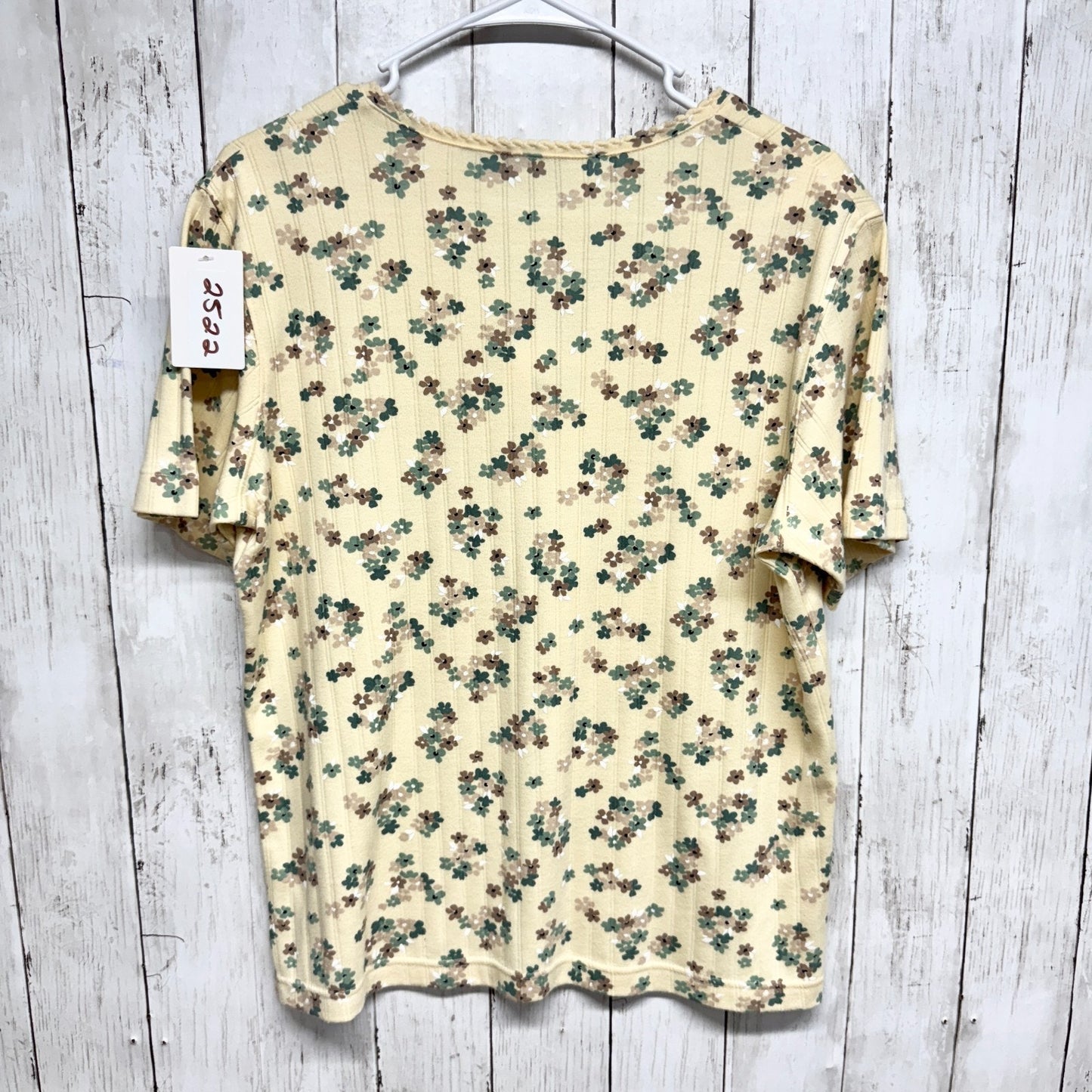 Vtg Classic Elements Top Women 41" Chest Yellow Floral Short Sleeve Polo Shirt