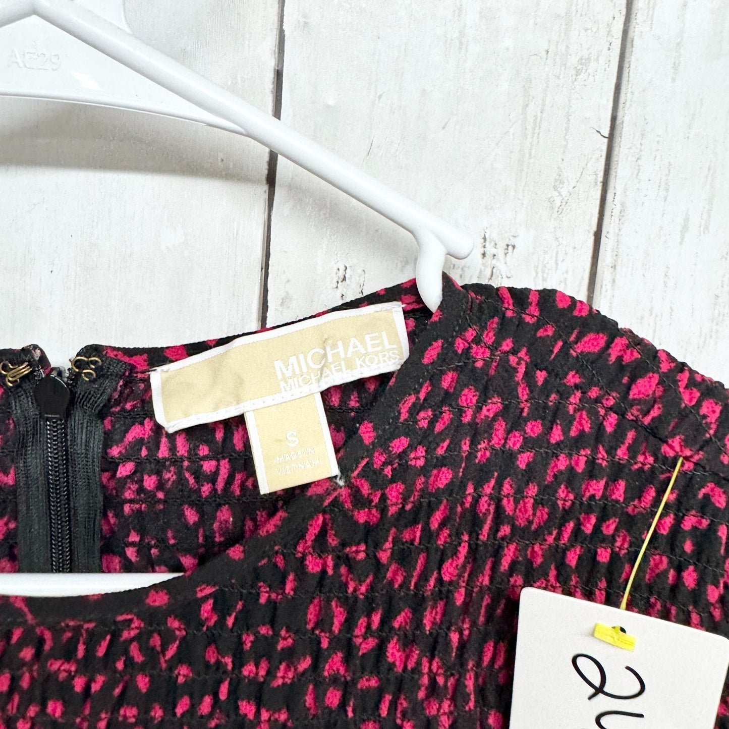 Michael Kors Top Women Sz Small Leopard Purple Print Long Sleeve Smocked Blouse