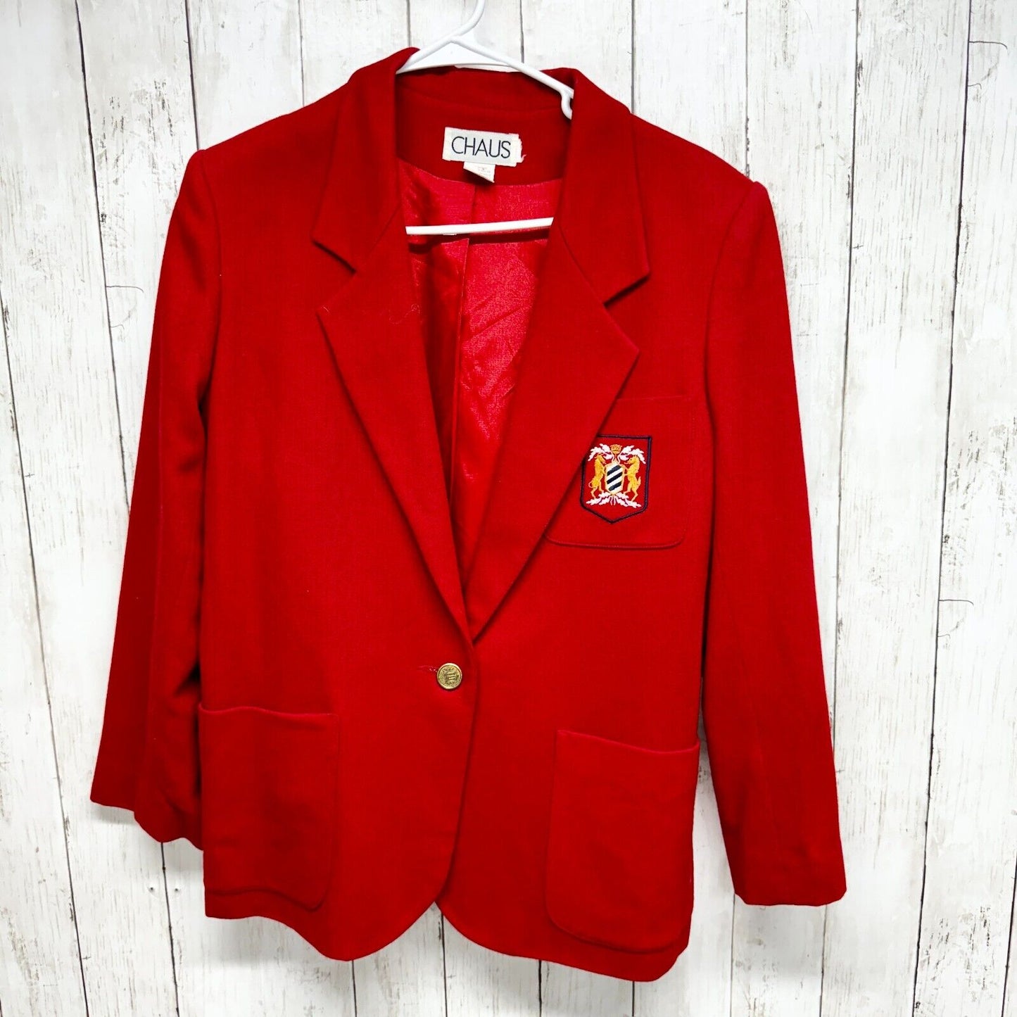 VTG CHAUS Blazer Women Size XL Wool Blend Single Button Red University Jacket