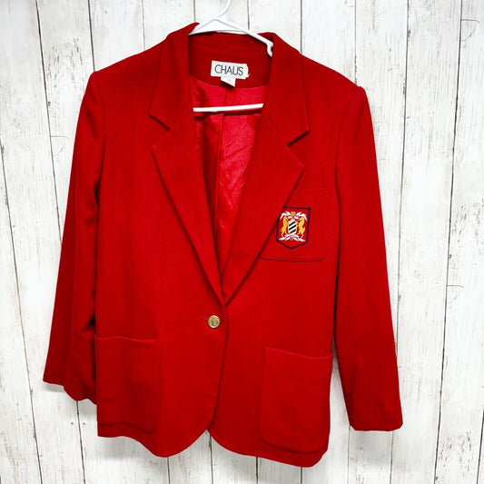 VTG CHAUS Blazer Women Size XL Wool Blend Single Button Red University Jacket