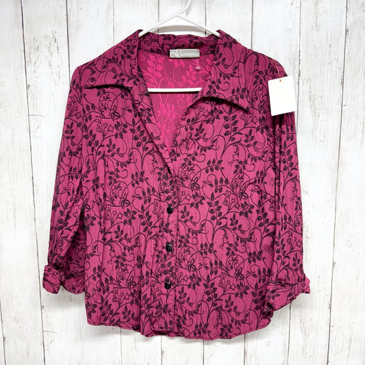 Dressbarn Shirt Women Chest 36" Red Paisley Collared Long Sleeve Button Down