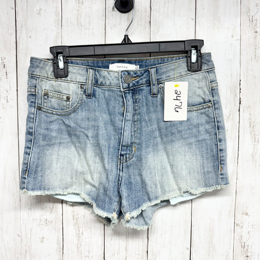 Talula Shorts Women Size 26 Light Wash Blue Denim High Rise Midi Raw Hem Zip Fly