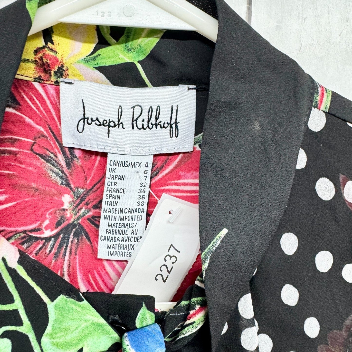 Joseph Ribkoff Top Women Size 4 Floral Collared Button Down Short Sleeve Shirt