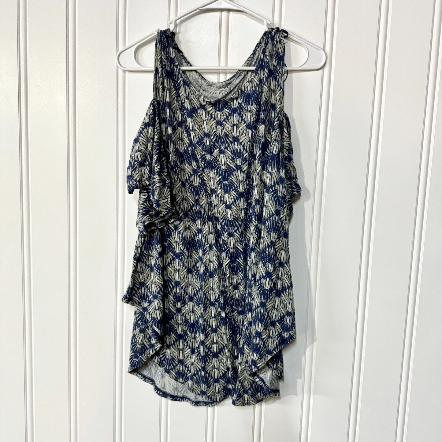 We The Free Linen Floral Flutter Sleeve Cold Shoulder Top Size Medium
