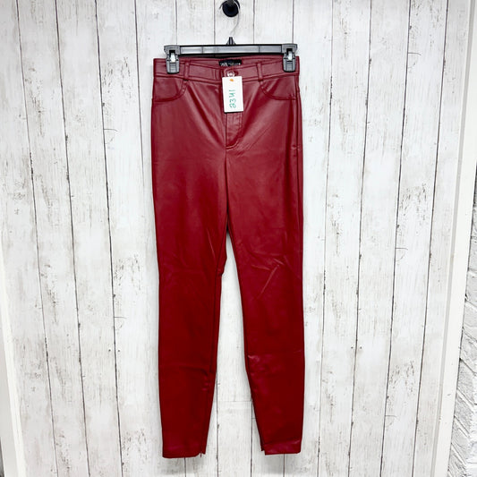Zara Pants Women Size Small Red Faux Leather High Rise Skinny Zip Fly Pockets