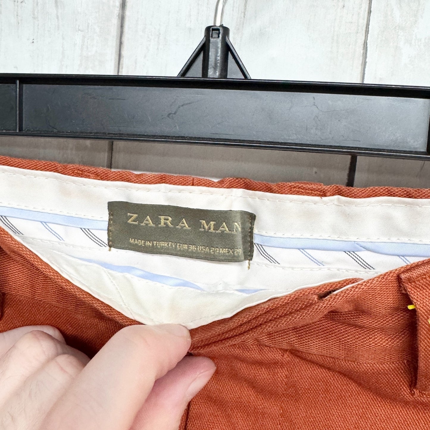 Zara Man Pants Size 29 Rust Slim Straight Chinos Cuffed Slit Pocket Zip Fly