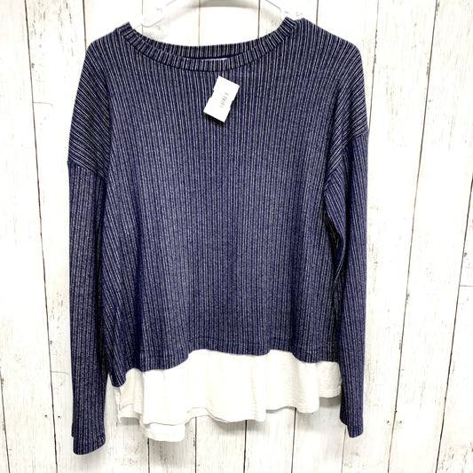 Zara Top Women Size M Long Sleeve Navy Blue Crewneck Textured Double Layered
