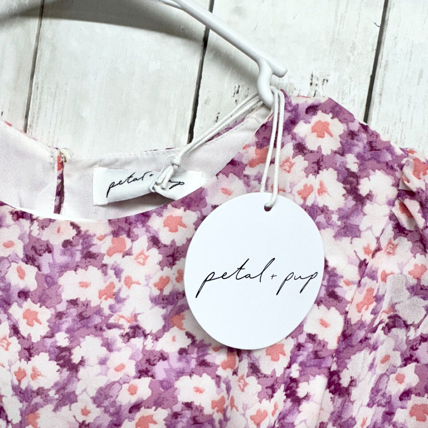 PETALS + PUP Dress Women Size 2 Paige Purple Mini Flared Sleeve Floral Fit Flare