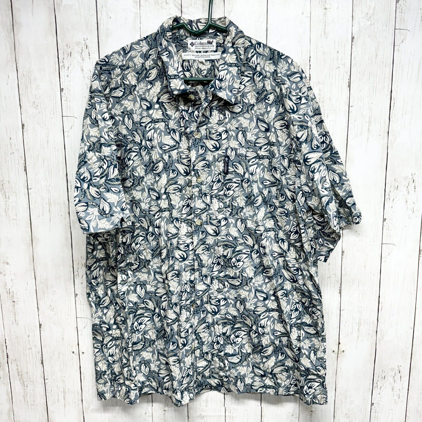 Vintage COLUMBIA Button Up Men's XL Tropical Abstract Fish Pattern Short Sleeve