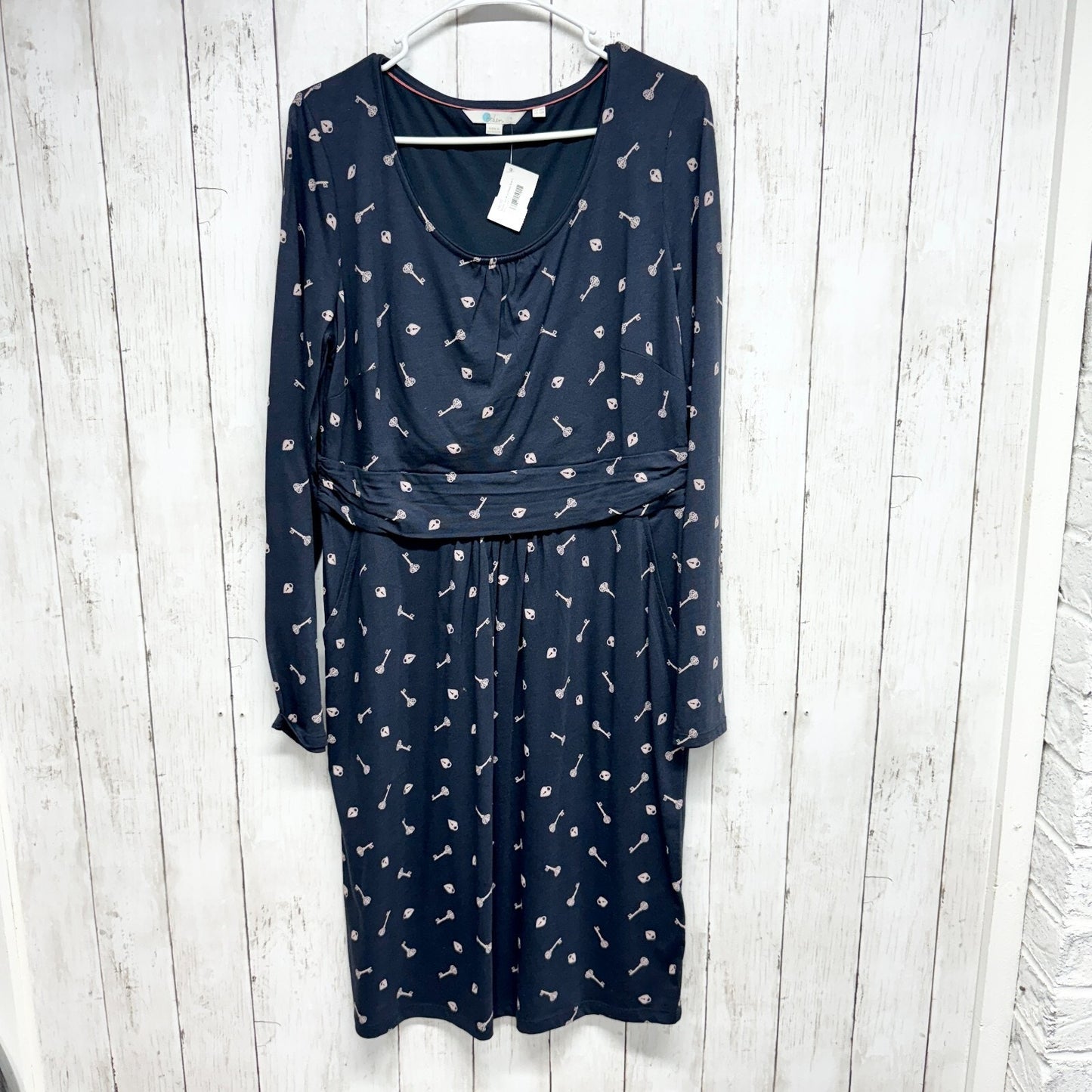 BODEN Dress Women Size 12R Mabel Lock and Key Long Sleeve Mini Dark Blue Jersey