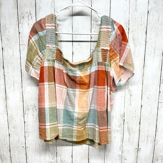 Alexander Jordan Top Women Size Xl Lightweight Square Neck Plaid Shirt Short