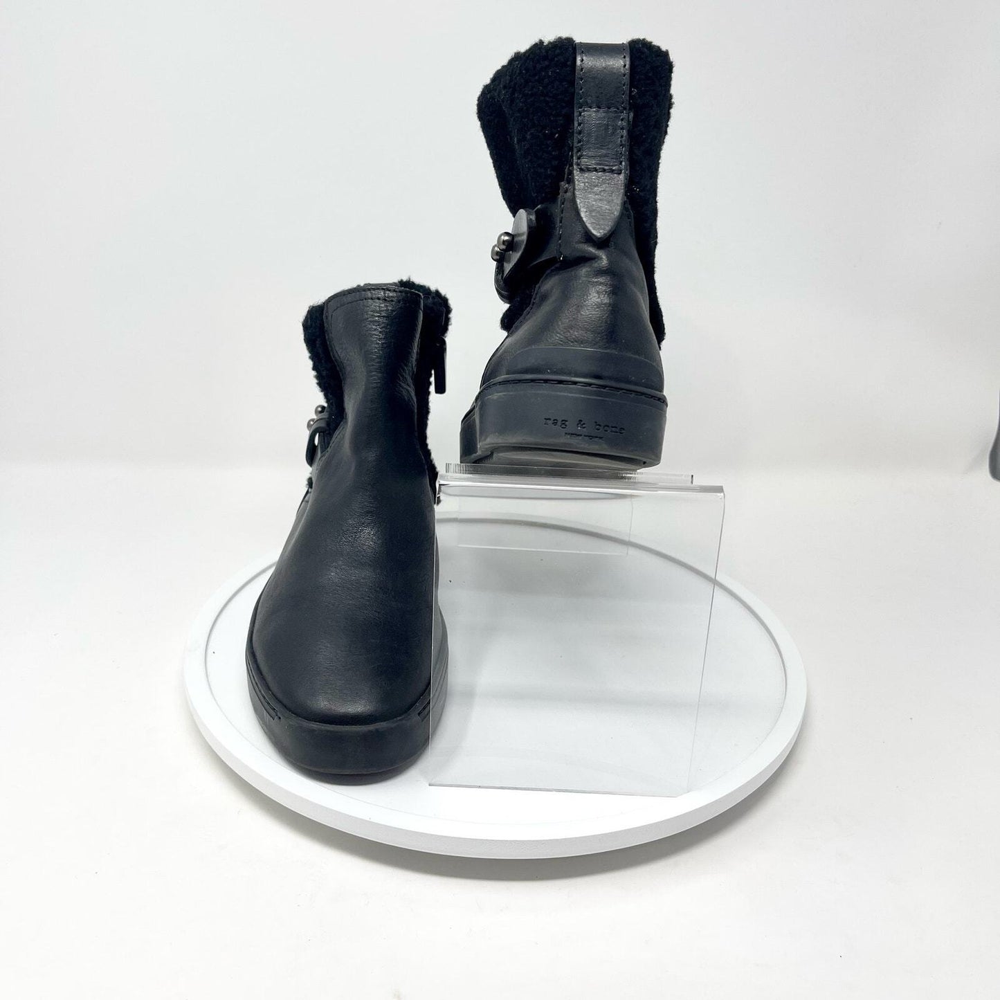 RAG & BONES Boots Women Size 36 / US 5 Shearling Flat Farling Black Zipper Ankle