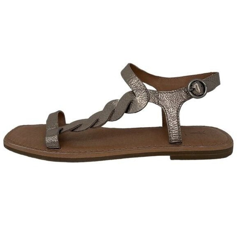 FRYE Women's Shiny Metallic Braided Ankle Strap Flat Silver Gold Sandals Size 6