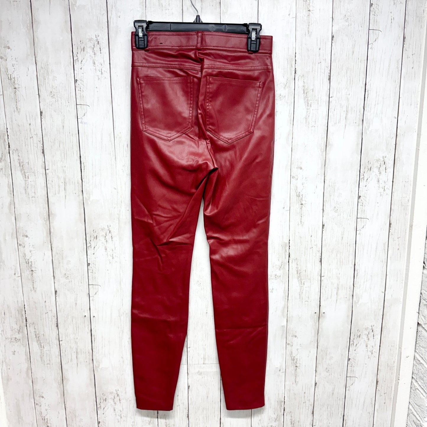 Zara Pants Women Size Small Red Faux Leather High Rise Skinny Zip Fly Pockets