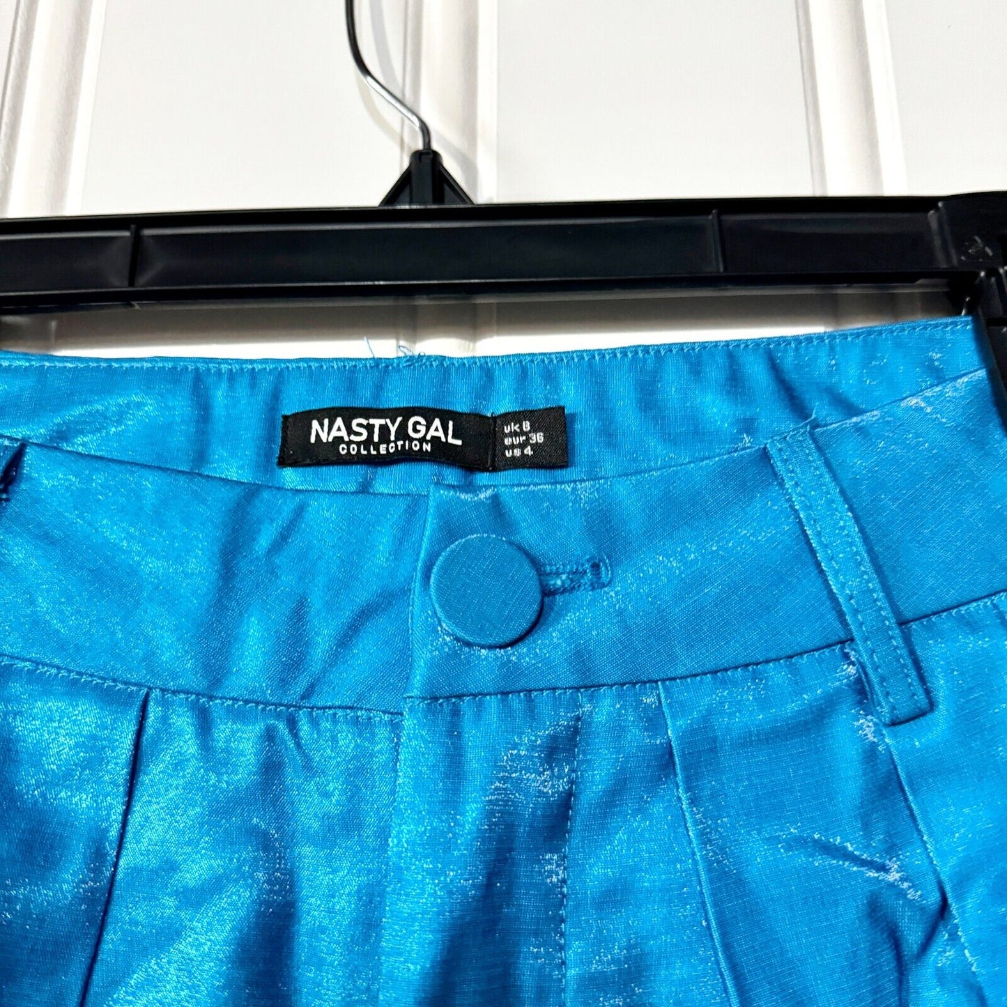 NASTY GAL Pants Women Size 4 Blue Metallic Wide Flared Leg High Waisted Retro