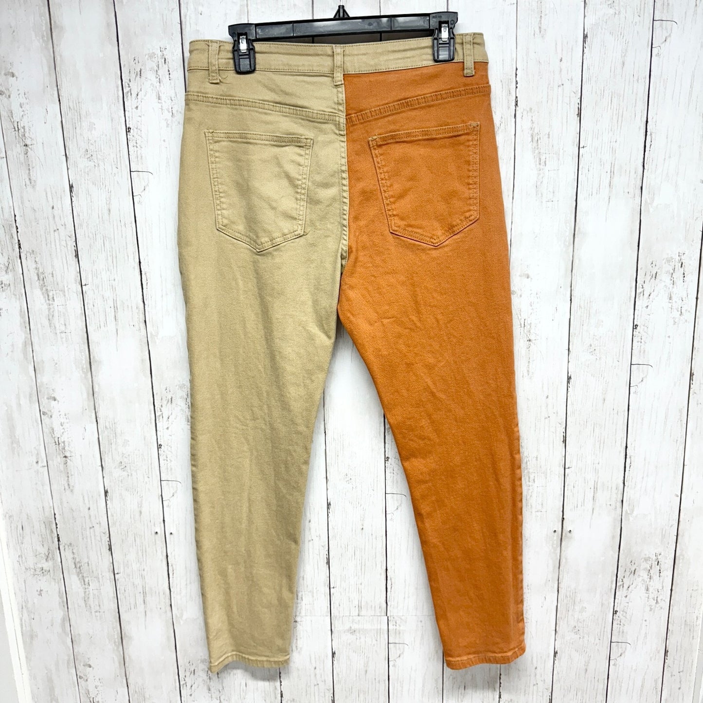 Jeans Women Size Small Two Tone High Rise Relaxed Straight Orange Tan Casual