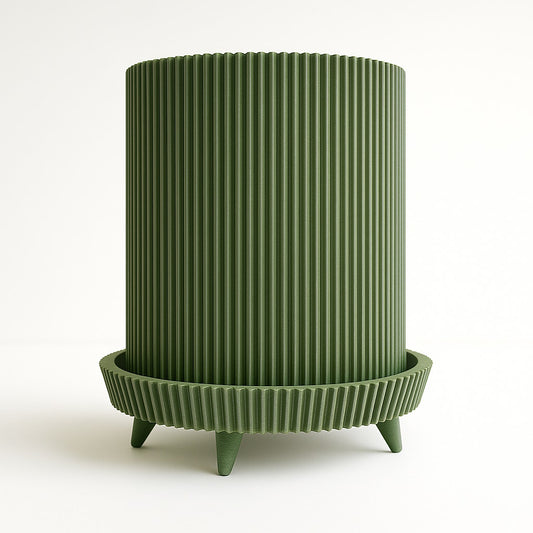 3D Printed Modern Flare Green Mini Planter with Unique Ribbed Design and Four Legs for Stylish Plant Display No Warranty