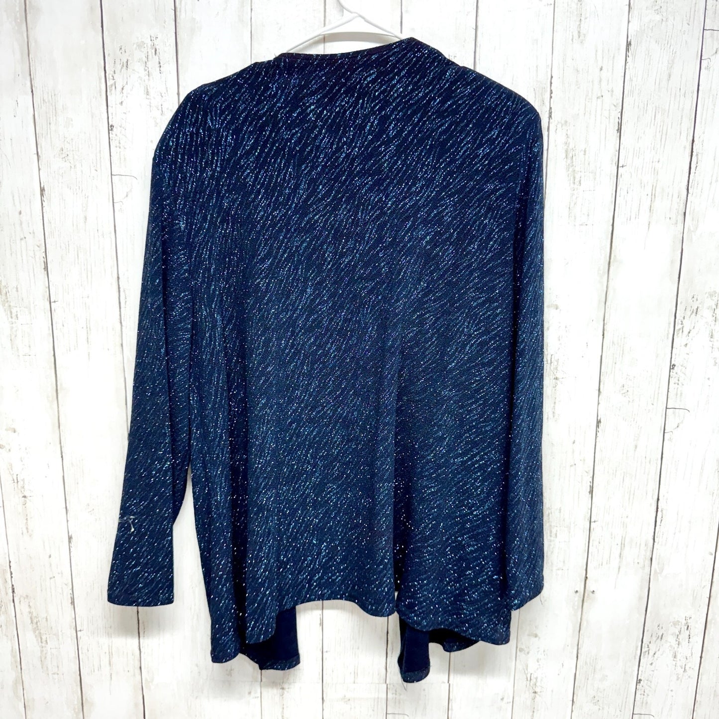 Onyx Nite Cardigan 16 Open Front Black Blue Sparkle Holiday Party Work Sparkled
