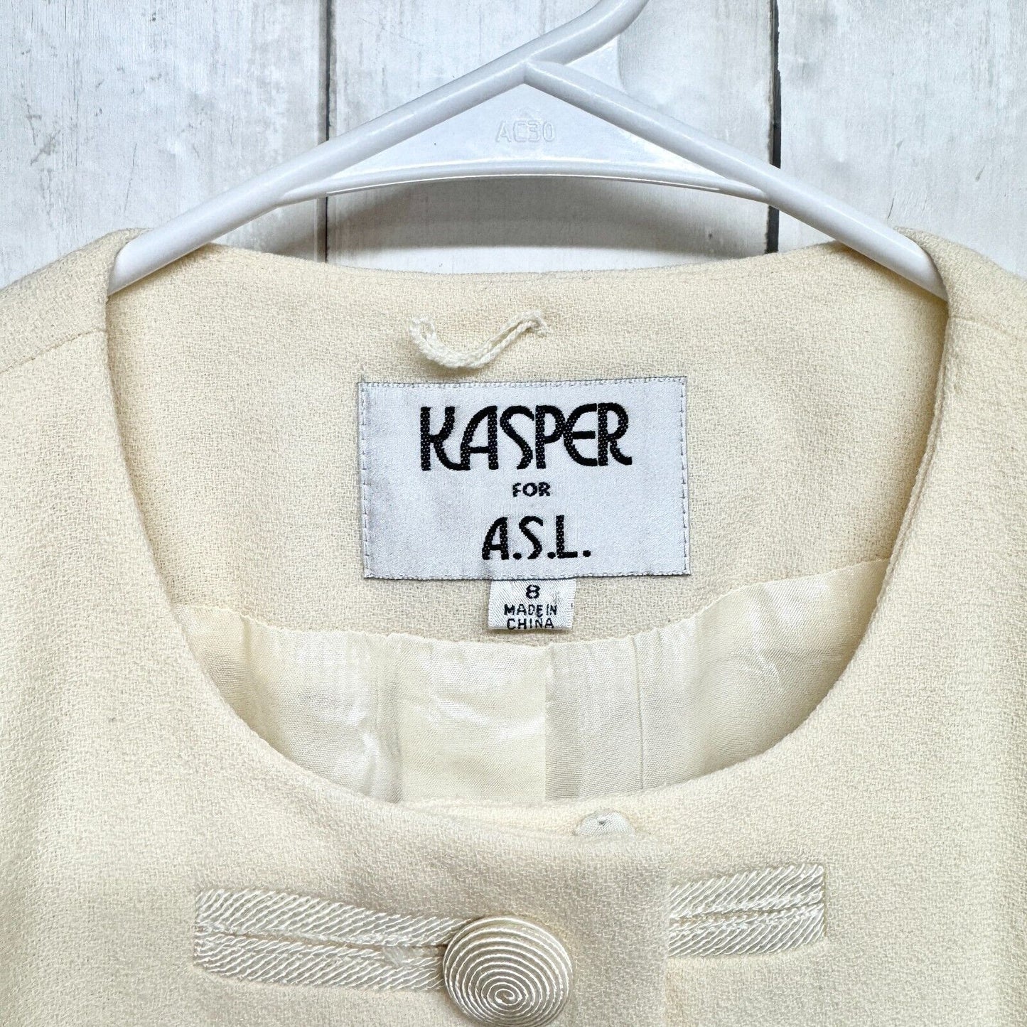 Kasper for A.S.L. Jacket Women Size 8 Ivory Button Down 100% Wool Double Pocket