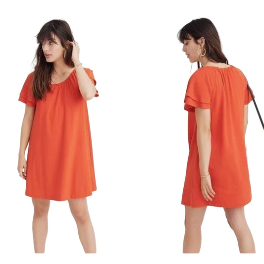 TEXTURE & THREAD MADEWELL Womens Swing Dress Size Small Red Crepe Tiered Sleeve