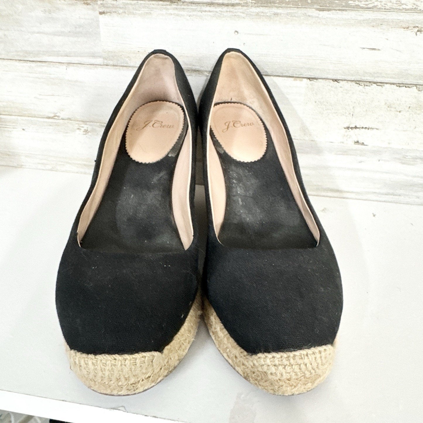 J. Crew Shoes Women Size 7 Black Canvas Wedge Espadrille Jute Slip On Casual
