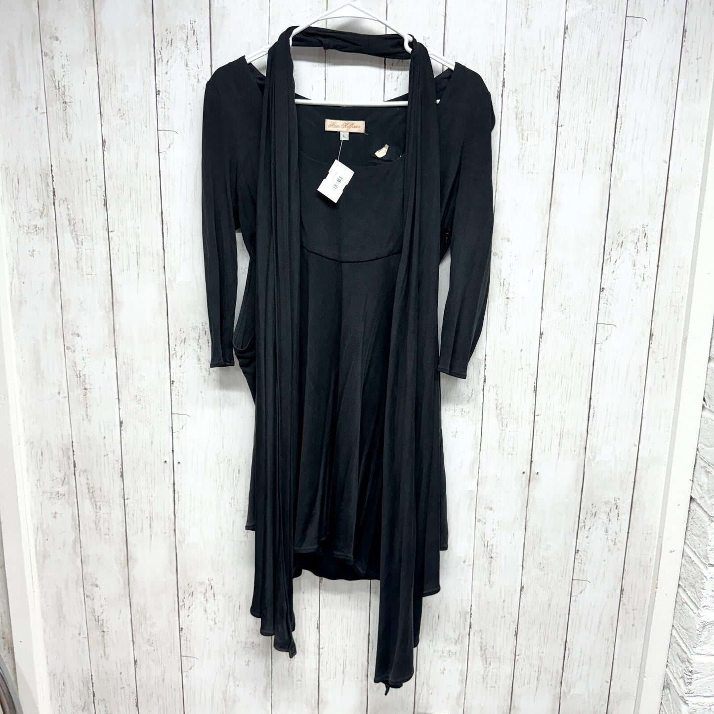 Mara Hoffman Dress Women Size L Vintage Black Long Sleeve Mini Draped 100% Silk
