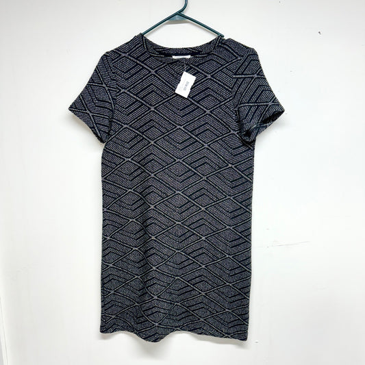 Zara Trafaluc  Black White Geometric Print Knit Short Sleeve Shirt Dress Small