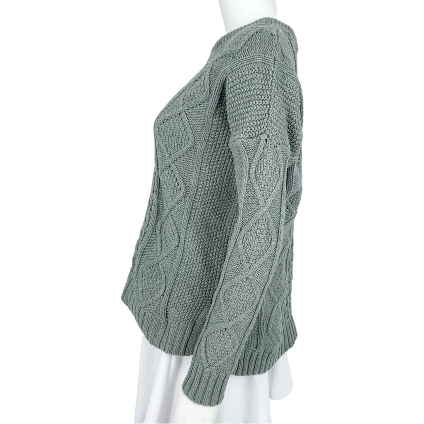 MADEWELL Sweater Women’s Size Medium Knit Teal Classic Cable Pullover Long