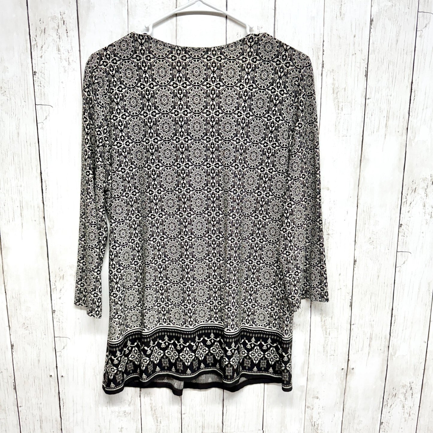 Christopher & Banks Top Women XL Brown Floral 3/4 Sleeve Boat Neck Career Casual