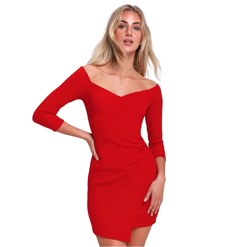Lulu's Women Baby Be Mine Red Off-the-Shoulder Bodycon Dress Large