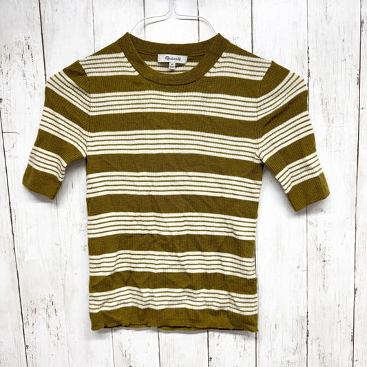 Madewell Top Women Size Medium Brown Cream Crewneck Short Sleeve Sweater Blouse