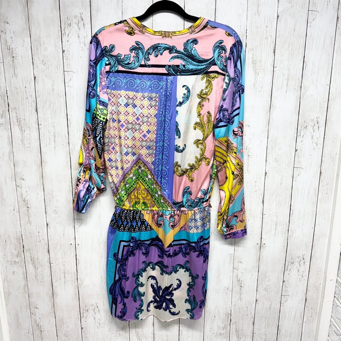 Hale Bob Dress Women Size Small Multicolor Chiffon V-Neck Long Sleeve Mini Event