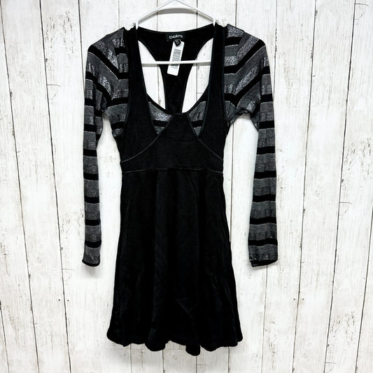 Bebe Dress Women XXS Long Sleeve Layered Deep Front Black Stripe Knee Length