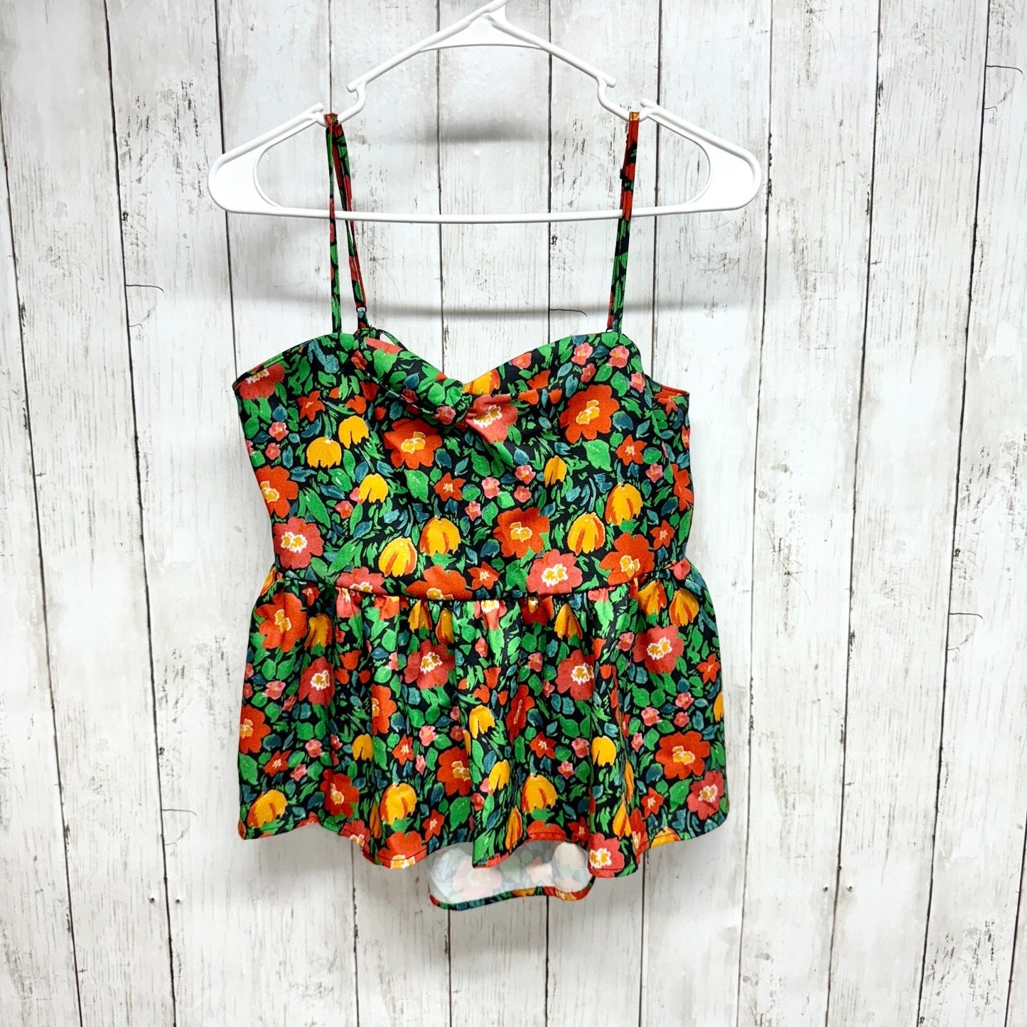 SHEIN Tank Top Women Size L High Low Sleeveless Floral Neon Retro Sweetheart Cut