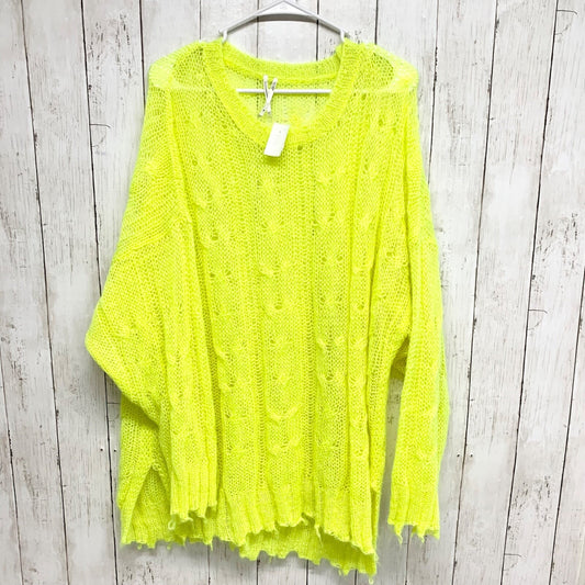 Anthropologie Sweater Women Size 2X The Posey Stitchy Distressed Wool Neon Boho