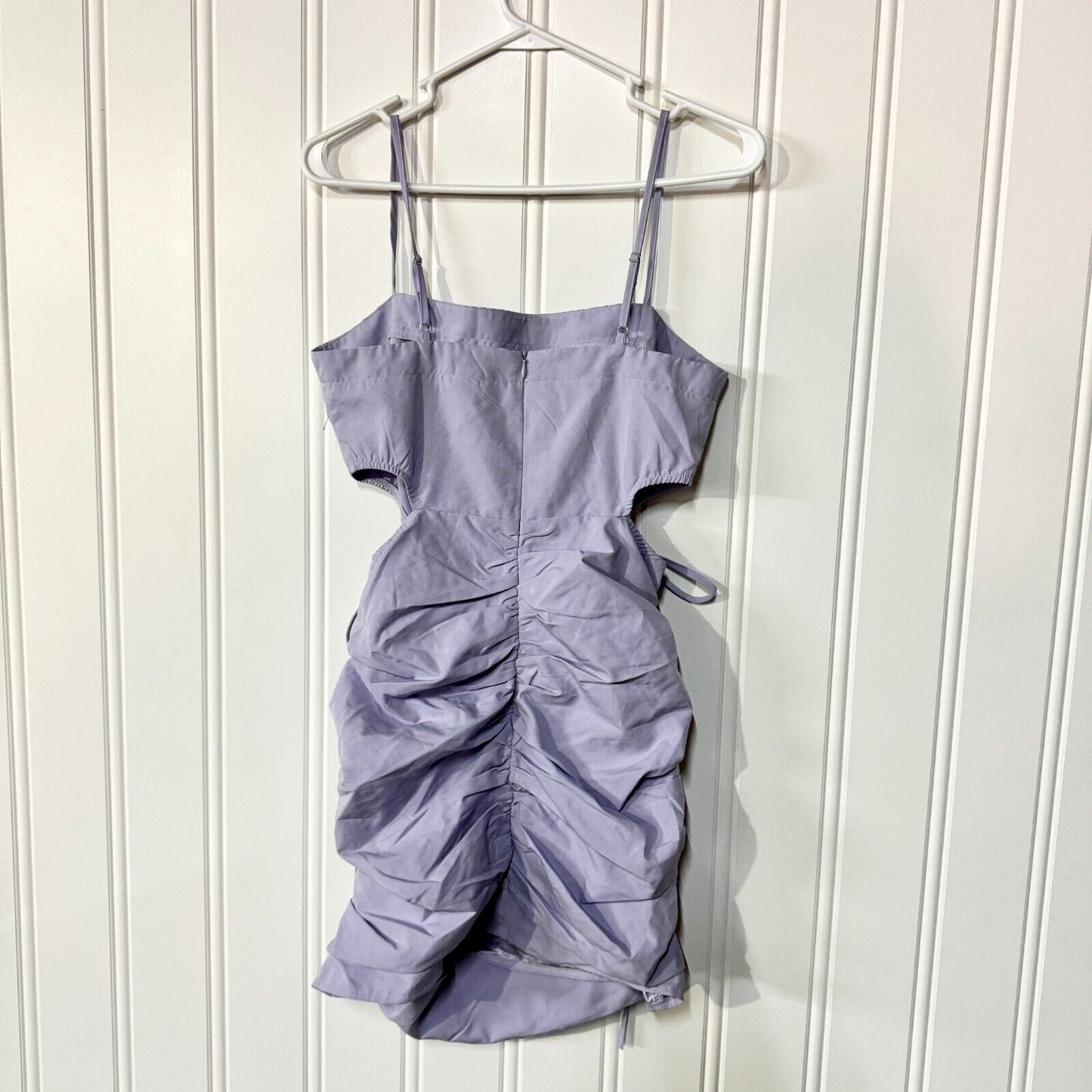 PRETTYLITTLETHING Dress Women Size 4 Purple Crutched Ruffled Cutout Mini Strap