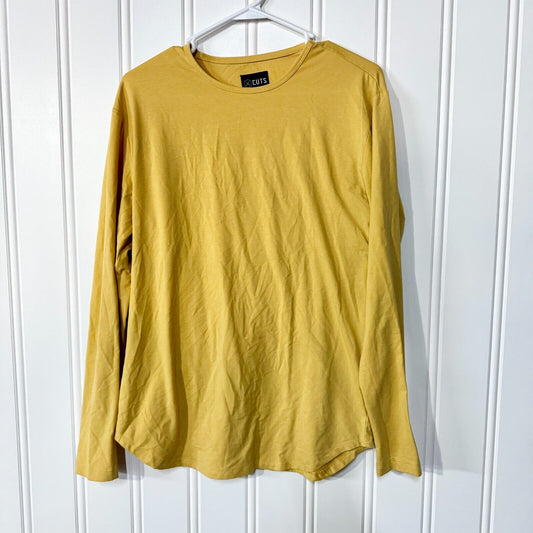 Cuts Long Sleeve Slim Fit Crewneck Yellow Cotton Spandex Top Size Medium