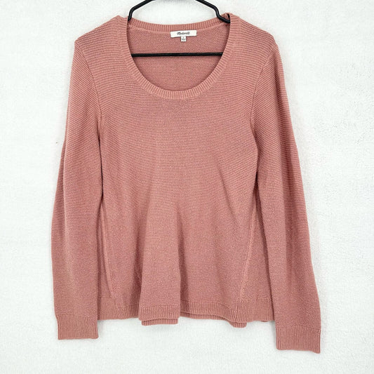 Madewell Swoop Neck Pink Riverside Textured Knit Ribbed Sweater Size Large