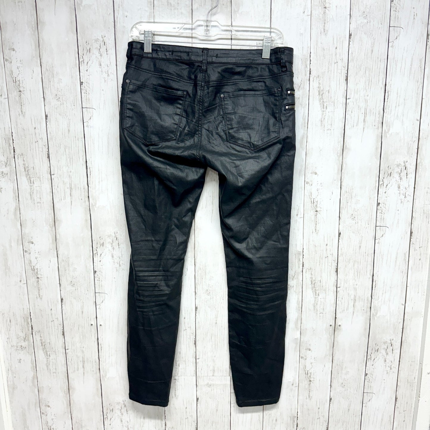 Zara Woman Pants Women Sz 6 Pleather High Rise Slim Fit Black Zip Front Pockets